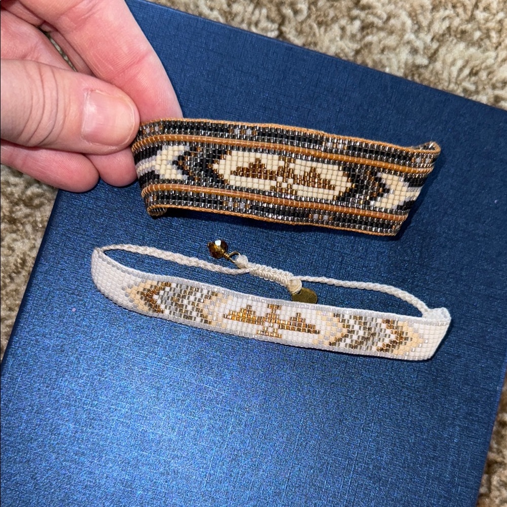 Handcrafted Beaded Bracelets in Brown and Cream